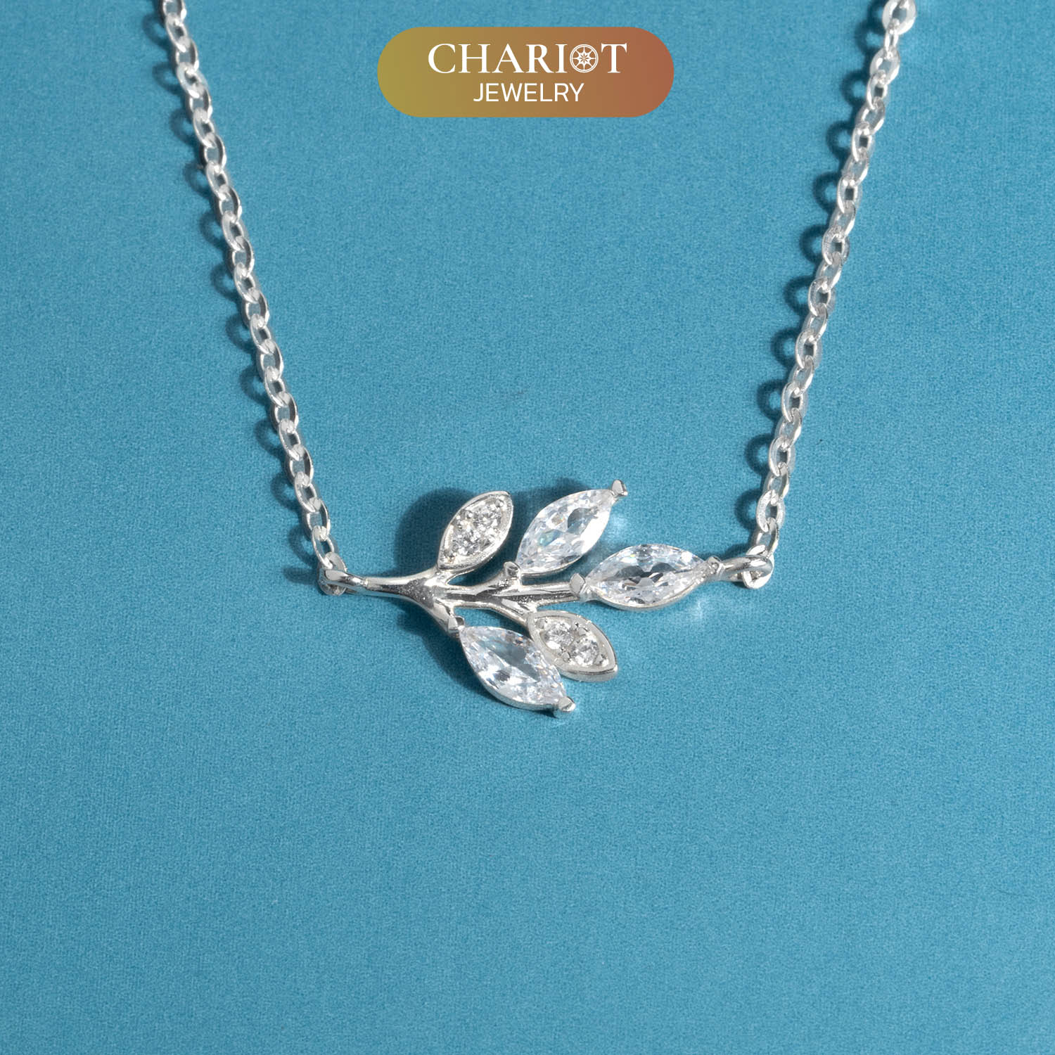 Crystals Leaf Necklace