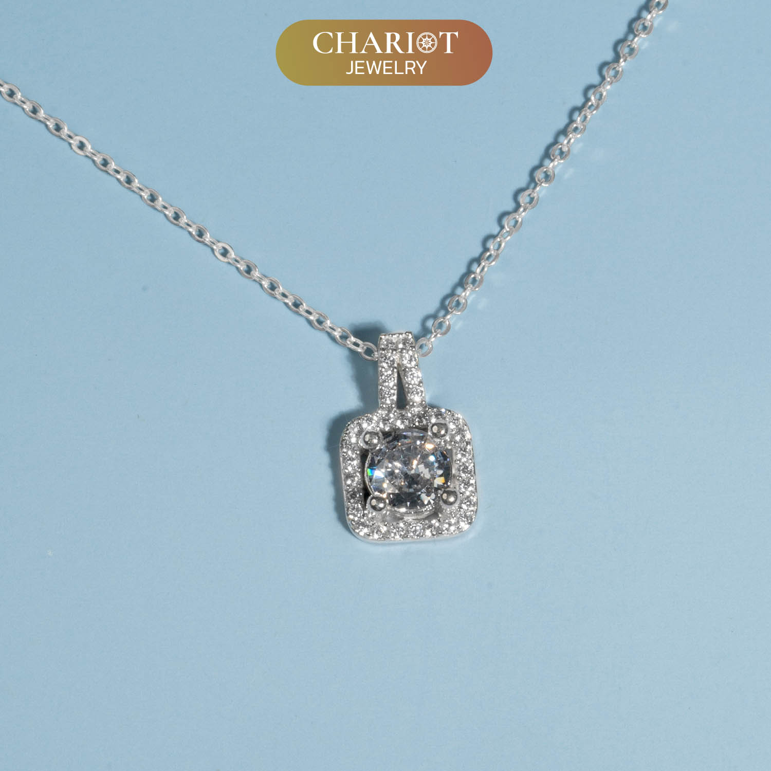 Square Rhinestone Zircon Necklace