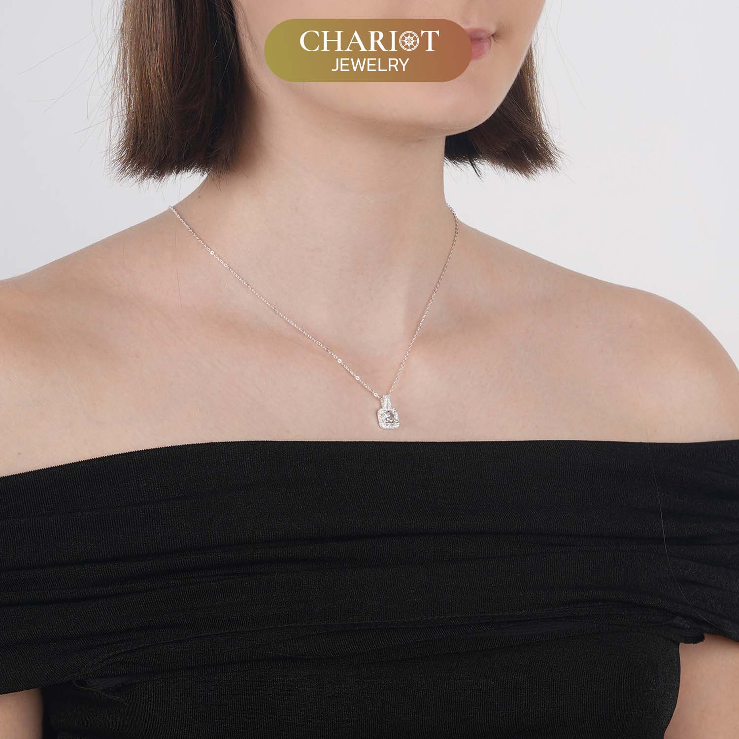 Square Rhinestone Zircon Necklace