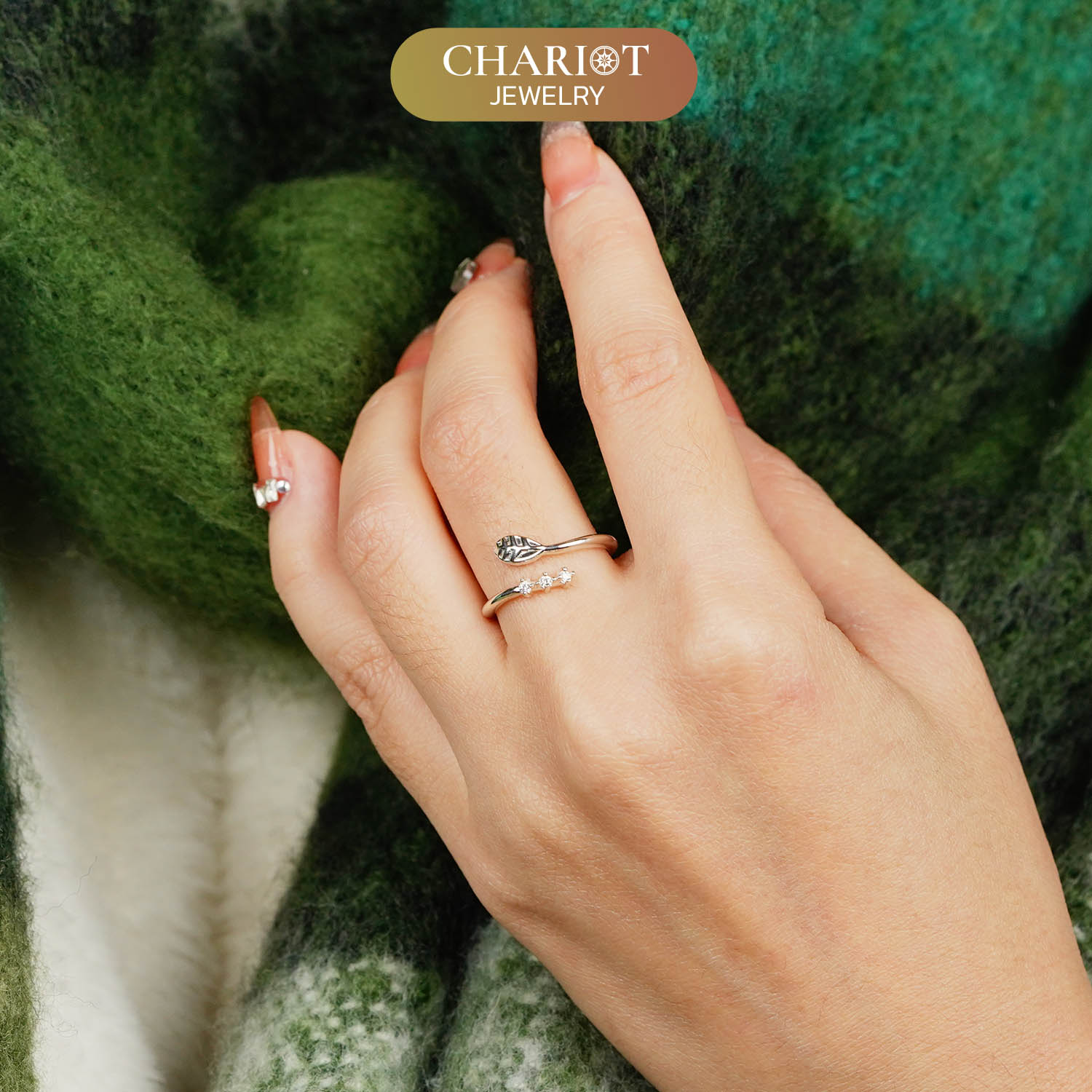 Crystal Leaf Bypass Ring