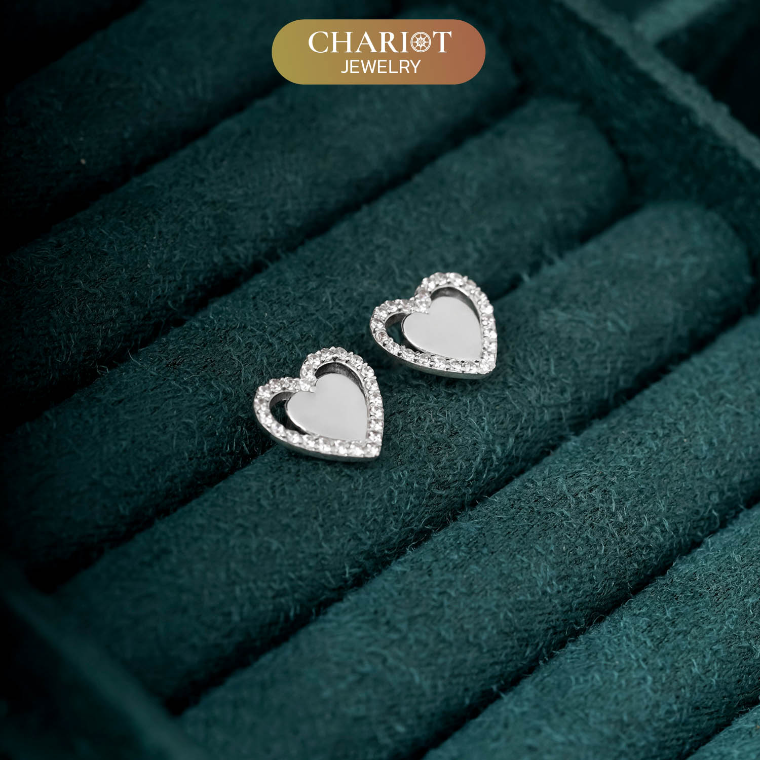 Surrounded Stone Heart Earrings