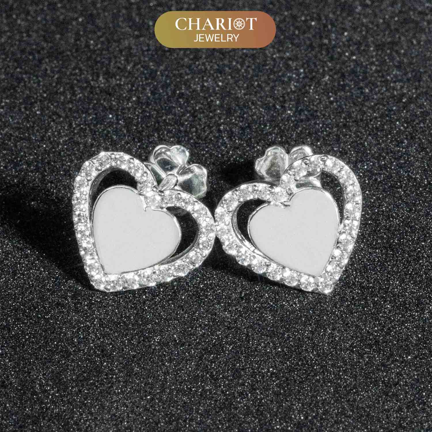 Surrounded Stone Heart Earrings