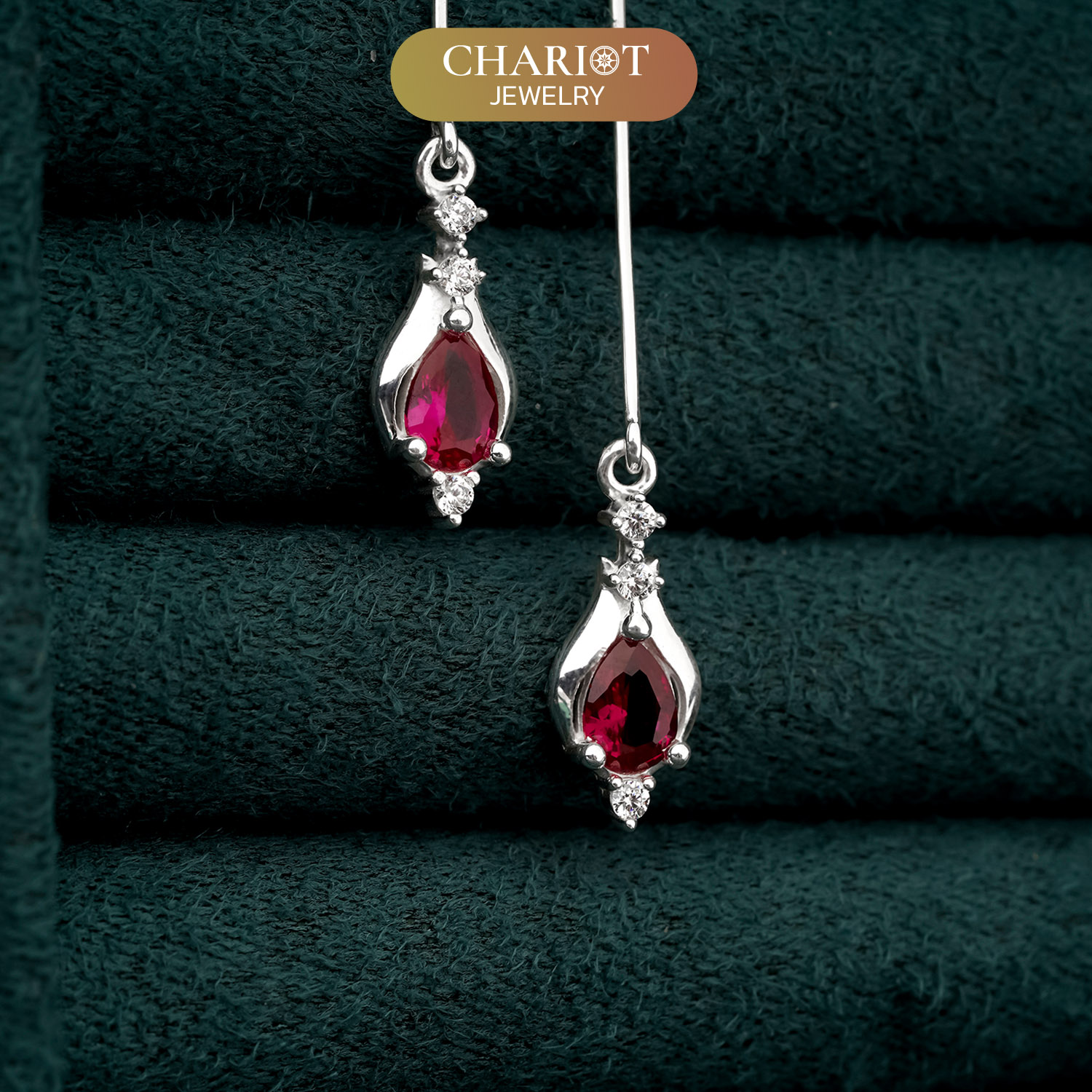 Crimson Gemstone Droplet Earrings