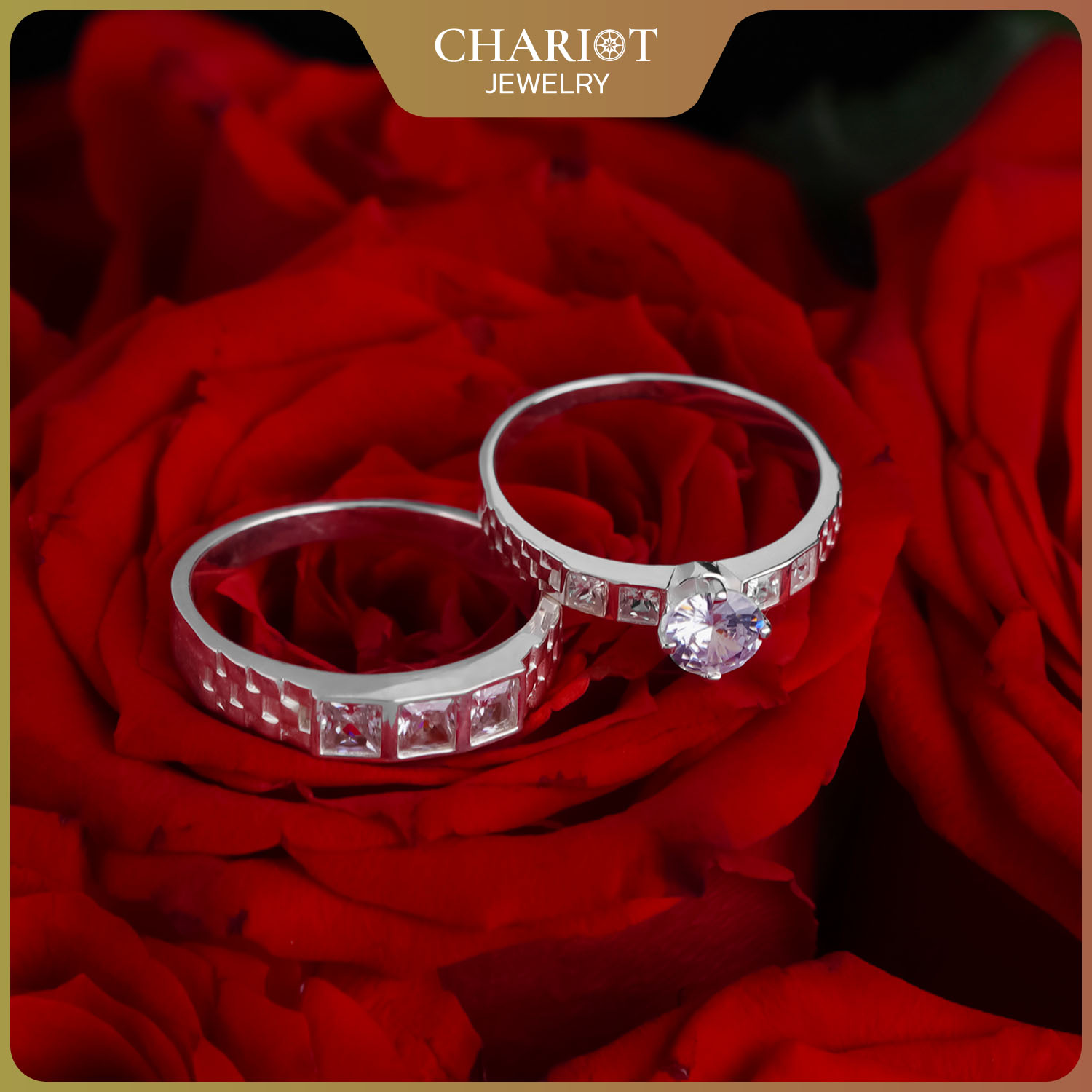 Square Stone Couple Rings