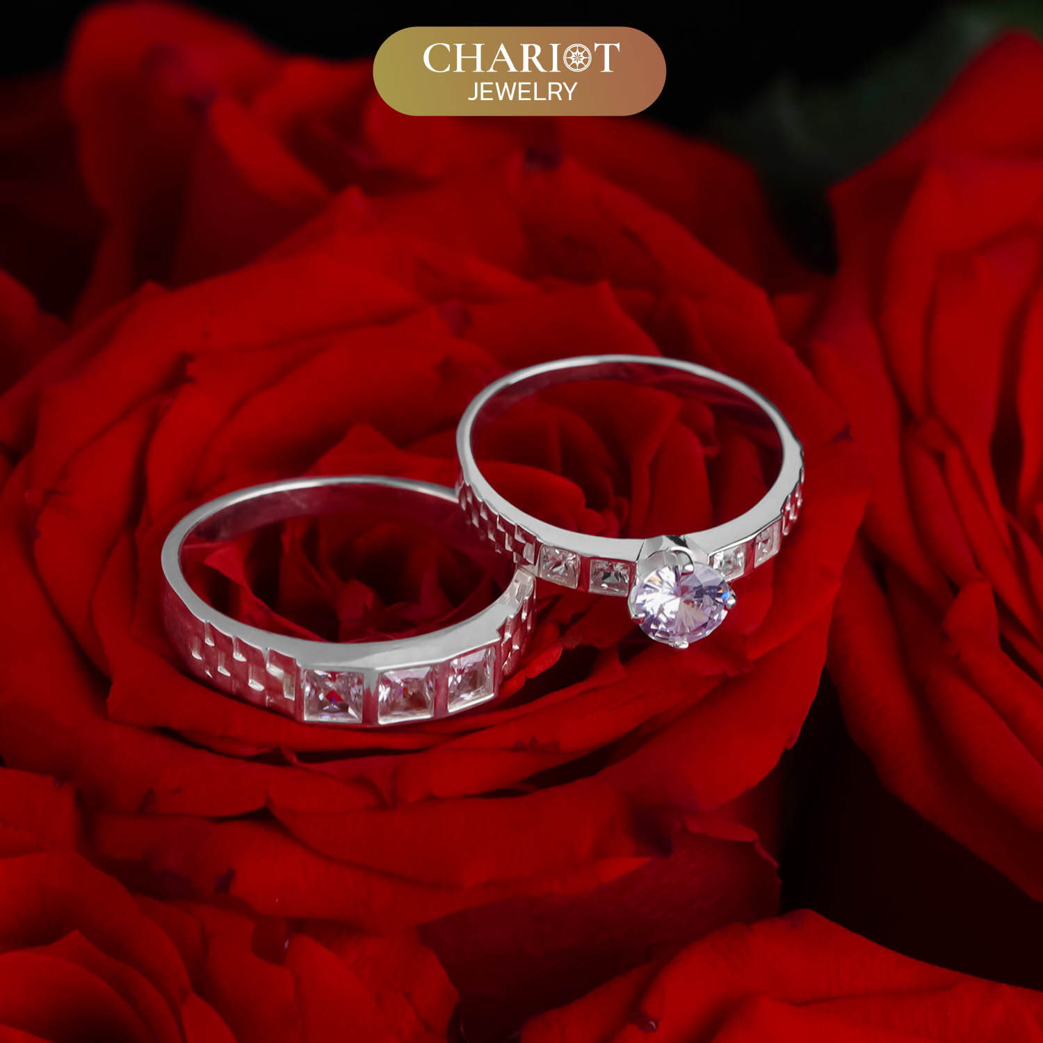 Square Stone Couple Rings