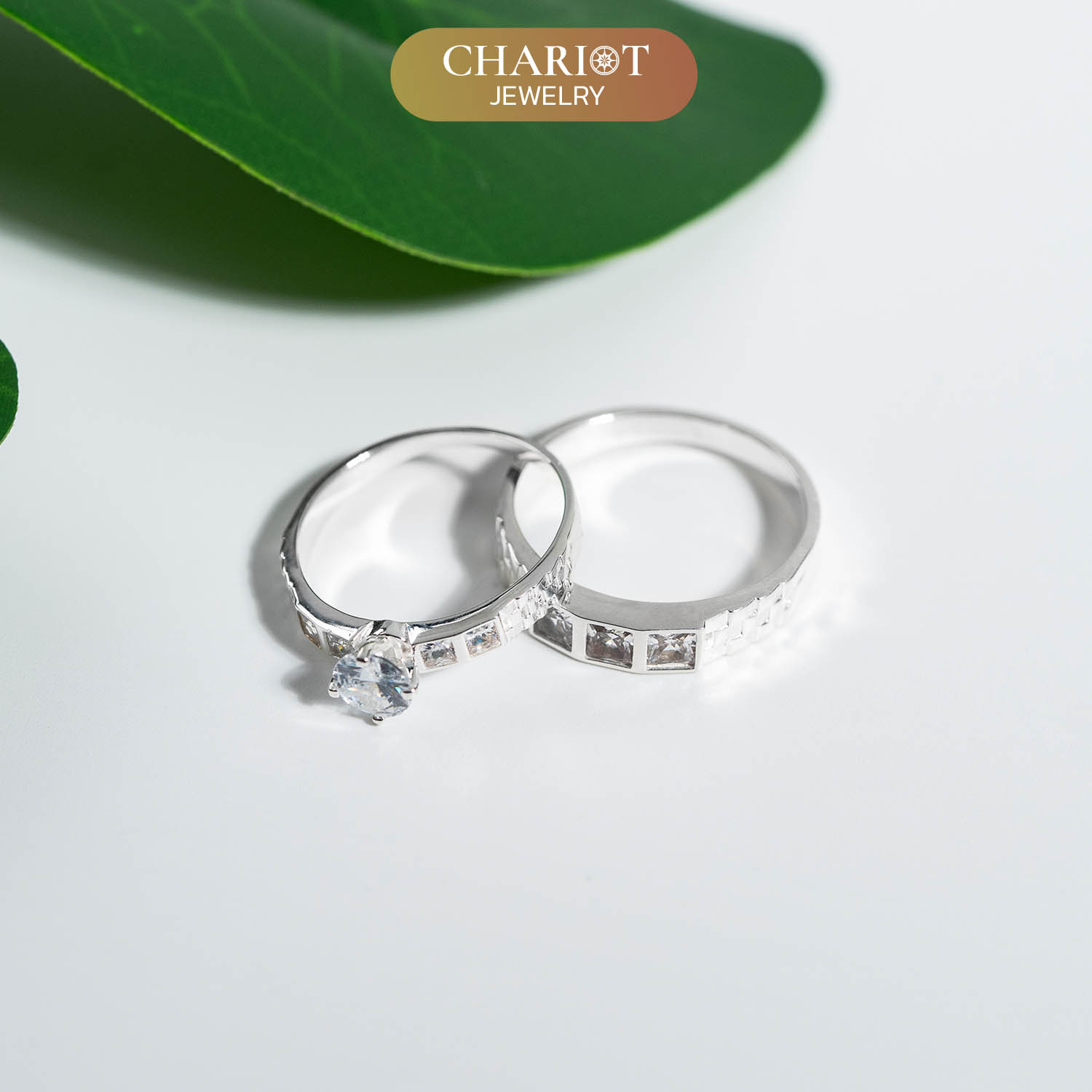 Square Stone Couple Rings